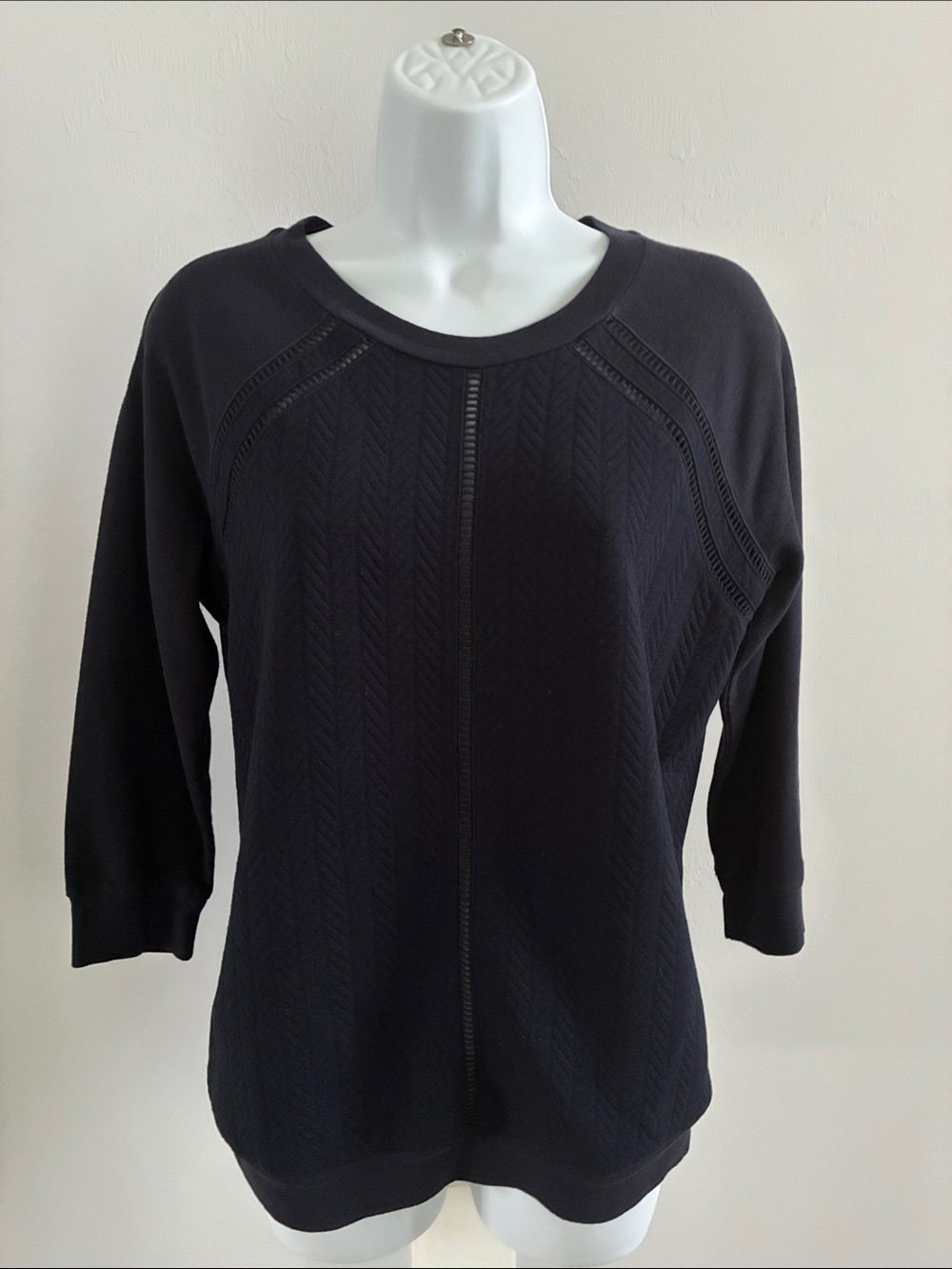 Ann Taylor Navy Crewneck Textured Top-S